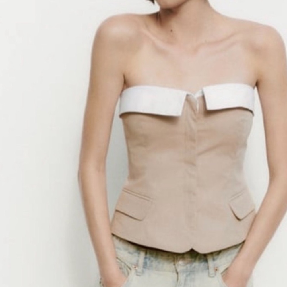 Zara Tan and White Bustier Top